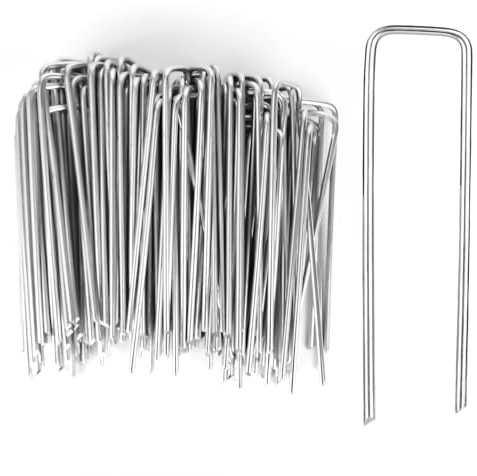 100 Stück Garden Erdanker 100 x 20 x 2,5 mm, Verzinkte Stahlklammern, Bodenanker Heringe, U-Förmige Erdnägel, Profi Bodenanker, Schwere Gartennägel Stahlpfähle für Unkrautfolie Kunstrasen Stoffen
