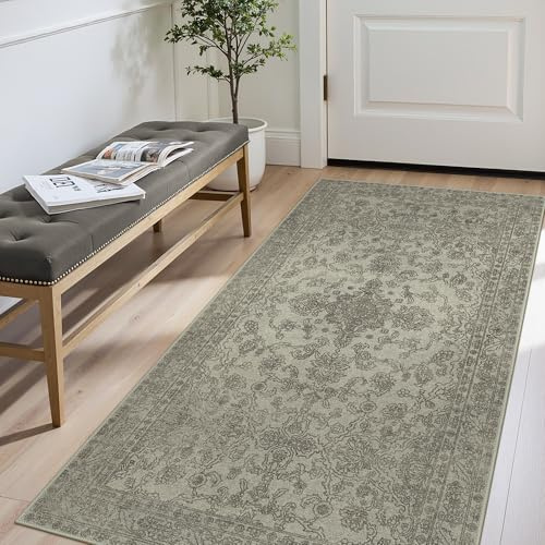GENIMO Boho Vintage Wohnzimmer Teppich 80x150CM, Waschbar rutschfest Kurzflor Carpet für Schlafzimmer, Esszimmer oder Büro, Stilvoller Teppich
