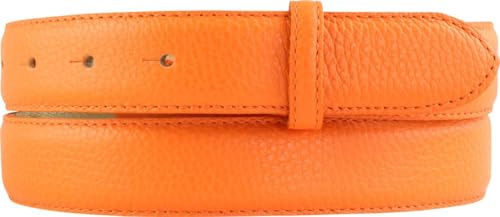 BELTINGER Gürtel mit Pigmentprägung und Steppnaht ohne Schnalle 3 cm | Modischer Ledergürtel für H-Schnalle 30mm Damen Herren | Jeans-Gürtel 3cm | Orange 85cm