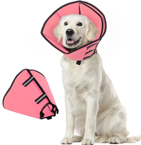 PUZAUKAL Hundkrage efter operation, mjuk, justerbar hundkrage, Buster-halsband för små, medelstora och stora hundar och katter, återhämtningshalvband för hundar för att förhindra slickning (Rosa, XL)