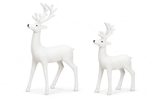 Miss Lovely Deko Hirsch Set Weiß 2er – Samt Weihnachtsdeko Figuren 30 cm & 19 cm – Elegante Rentier Deko Weihnachten – Adventsdeko Winter Dekoration modern Weiß