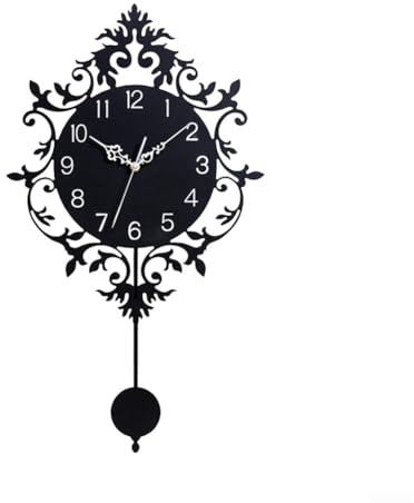 HpLive Modern Wall Clock Silent Battery Operated Without Ticking Noises Decorative Clock for Living Room Bedroom Kitchen Black (with Pendulum)