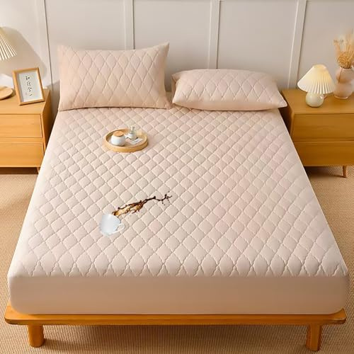 Coxlrrso Funda de Colchón Impermeable - Protección Antifugas Silenciosa, 30cm de Bolsillo para Niños/Incontinencia, Hipoaalergénica, Lavable a Máquina(Khaki,110 * 200cm+30cm)