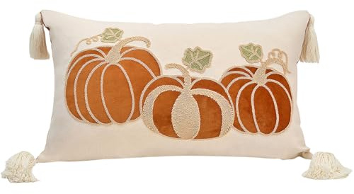 Herbst Kissenbezug Kürbis 30x50cm Kissenhülle Sofakissen Leinen Kissenbezüge mit Quasten, Herbstdeko Kissenbezug Kürbis Kissen Deko Herbst Kopfkissenbezug Für Halloween Thanksgiving Dekoration (B x1)