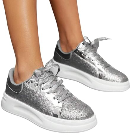 Nuqqichongtian Scarpe con paillettes da donna, scarpe da ginnastica con strass, sneakers da donna con tacco altissimo e plateau, traspiranti, scarpe da corsa, scarpe da tennis, comode e leggere