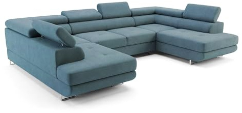 Ecksofa mit Schlaffunktion Big PASTI U-Form, Sofa Couch mit Bettkasten, 3-Sitzer Eckcouch, Schlafsofa für Wohnzimmer, Big Sofa Couch mit Schlaffunktion (Pet Friendly Edition Petrolblau)