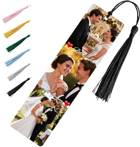 Lesezeichen Personalisiert mit Foto & Text 3 Fotos Lesezeichen Metall mit Mehrfarbige Quaste Valentinstag Geschenk für Leseratten, Freundin, Freund, Frauen, Männer, Familie, Lehrer (3 Fotos)