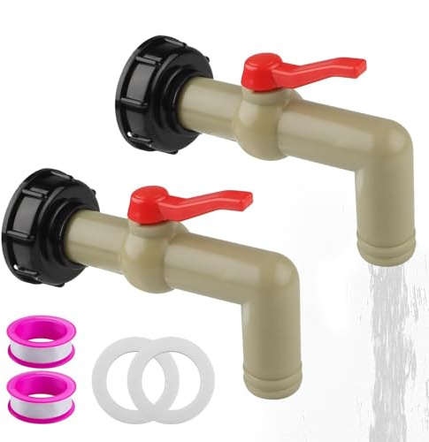 2 Pièces Robinet Pour Cuve Robinet de Sortie IBC Robinet Cuve Plastique | Robinet Cuve a Eau S60x6 Filetage Grossier Adapté Aux Réservoirs D'eau Barils de Pluie Réservoirs IBC (30 mm)