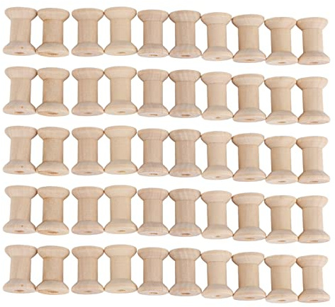 Bobine di legno da 50 pezzi, bobine vuote per artigianato, bobine di filo di legno retrò riciclabili lucide con superficie liscia, bobine di legno fai da te per avvolgere corde