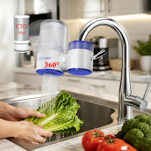 Vortopt Faucet Water Filter, 360° Rotary Kitchen Faucet Filter | with Carbon Block Filter, 350 Gallon NSF Certified Drinking Water Filter, Can Reduce 99% Chlorine, Improve Taste, T10-Blue