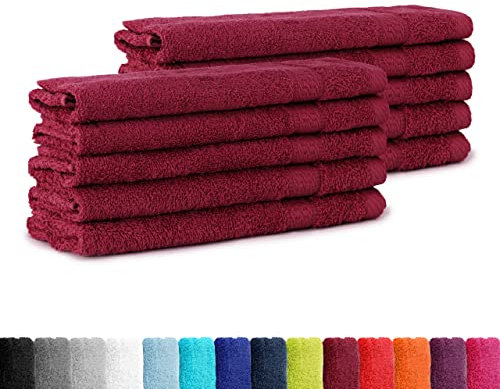 BaSaTex - 10er Pack Handtuch Set für Gäste - Frottee-Handtücher mit Aufhängeschlaufe aus weicher Baumwolle in 30x50cm - Waschtücher für Gäste Öko-Tex Standard 100 Zertifiziert - Bordeaux