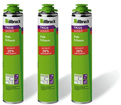 illbruck set FM220 monteringsskum pistolskum PUR skum 3 x 750 ml burkar – 1 K PUR-skum för fyllning, isolering och isolering av fönsteranslutningsfotarna samt fyllning anslutningsfötter dörrram 3 x