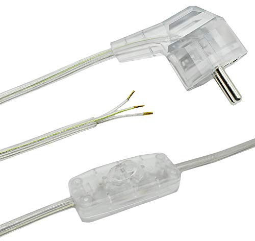 Transparente Zuleitung 2 m mit Schutzkontakt Winkelstecker und Schnurzwischenschalter AN AUS 3-adriges Anschlusskabel H03VVH2-F 3x0,75 mm² 250V 16A Schuko Anschlussleitung
