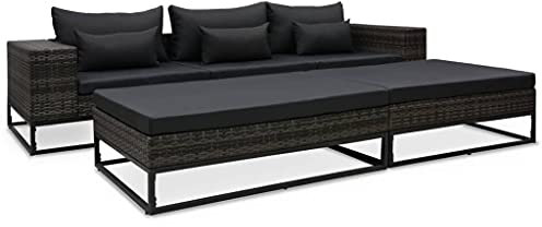 vidaXL Garten Sofagarnitur 5-TLG. mit Auflagen Gartensofa Lounge Sofa Ecksofa Gartenmöbel Rattansofa Mittelsofa Couch Hocker Poly Rattan Grau