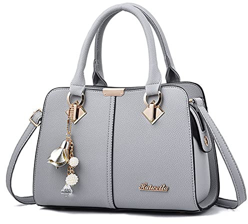 FANDARE Damen Handtasche Umhängetasche Frauen Schulterbeutel Shopper Tote Reise Henkeltasche Schulterriemen Abendtasche Citytasche Wasserdicht PU Leder Grau A