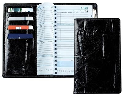 DELMON VARONE - Personalisierbarer Taschenkalender 2026 Croco-Leder-Hülle Schwarz - Organizer Terminplaner (1 Woche auf 2 Seiten) - Buch-Kalender Wochenplaner mit Wochenansicht & Spiralbindung