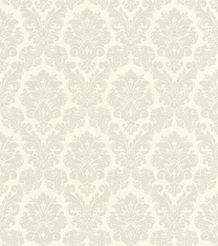 Rasch Tapete 570519 - Weiße Vliestapete mit grauen Ornamenten aus der Kollektion Trianon XIII - 10,05m x 0,53m (LxB)