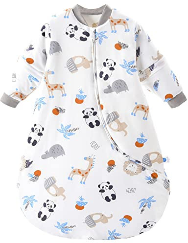 Chilsuessy Baby Schlafsack Winter mit abnembar Langarm Wattiert Babyschlafsack Kleine Kinder Ganzjahres Schalfsack Schlafanzug für Jungen und Mädchen extra Soft, Panda Wald/2.5 Tog, 75-90 cm