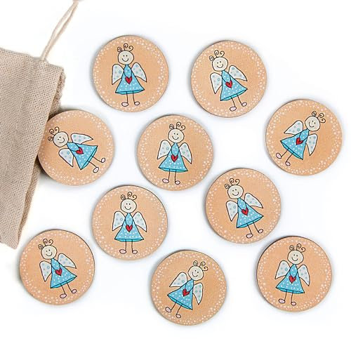 Logbuch-Verlag 10 Schutzengel Glückstaler Engel Holz Glücksbringer Kommunion Geburtstag rund 4 cm Geschenk Junge Mädchen