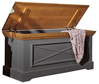 Woodroom Truhe Oslo in Kiefer massiv grau (BxHxT 109x50x42 cm)