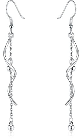 Miancheng 925 Sterling Silber Welle Anhänger Lange Hängende Ohrringe,Anhänger Ohrringe Sliver für Damen,Frauen,Mädchen,Braut(7.8cm)