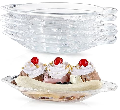 MOLIGOU 6 platos de barco divididos de plátano, cuencos de helado de 7.4 onzas, cuencos ovalados transparentes para servir plátanos, dulces, aperitivos