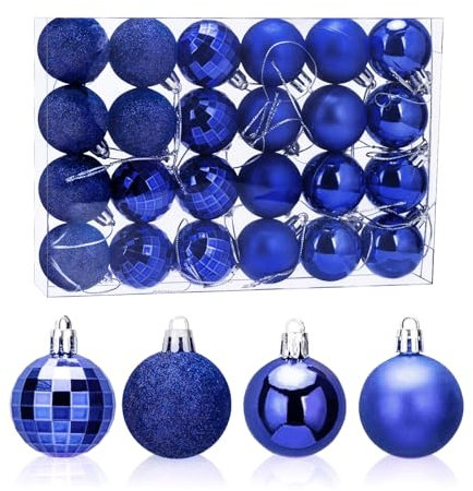 24 Stück Weihnachtskugeln 4 cm Weihnachtsbaum Blau, Christbaumkugeln Kunststoff Bruchsicher Weihnachtsbaumkugeln Christbaumschmuck Christbaumkugeln für Festival Dekorationen