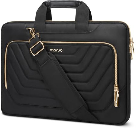 MOSISO Laptoptasche 16 Zoll, 15-15,6 Zoll Laptop Umhängetasche Kompatibel mit MacBook Pro 16/Air 15, HP Dell Lenovo Asus, Schultertasche Umgekehrter Trapezform Gesteppter Beutel & Gürtel, Schwarz