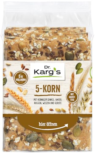 Dr. Karg’s Knäckebrot 5-Korn - knusprig, vegan, mit Hafer, Dinkel, Roggen, Weizen & Gerste, reich an Ballaststoffen, mit Sauerteig & ohne Zusatzstoffe, 10x200g