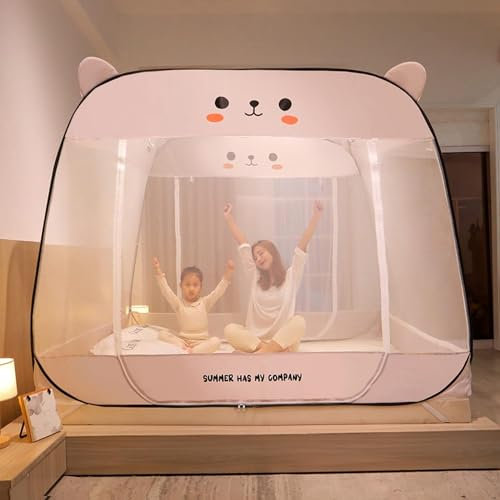 Pop-Up-Moskitonetz für Betthimmel, Anti-Mückenstiche, faltbares Design mit Netzboden, Insektenschutz für Zuhause, Bett, Camping, Reisen, Beige, 1,8 x 2 m