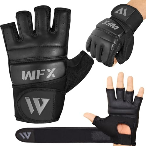 WFX boxningssäck boxningshandskar karate vantar MMA kropp strid Taekwondo träning kampsport slåss brottning muay thai (jet svart, S)