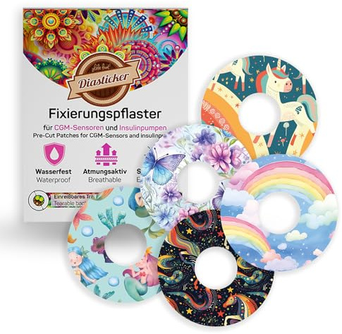 Diasticker® | Cerotti per sensore Freestyle Libre 3 (10 pezzi, pacchetto misto – FAIRYTALE) | Impermeabile – delicato sulla pelle – traspirante – forte tenuta | cerotto di fissaggio