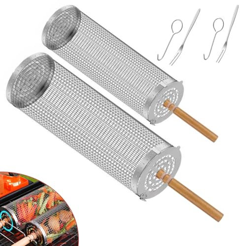 2 Pack Nesting Grill Baskets With Removable Wooden Handles, 304 Stainless Steel Bbq Grill Basket For Veggies And Shrimp, Bbq Accessories, Perfect For Gifting Bbq Gifts For Men