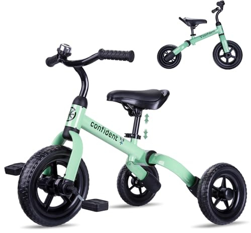 YGJT 3 in 1 Tricycle for Toddlers Age 2-5 Years Old, Folding Kids Balance Bikes with Adjustable Seat and Removable Pedal, Ride-on Toys for Infant, Gift for Baby Boys Girls Birthday (Mint Green)