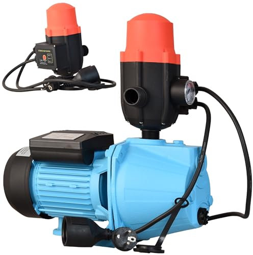 Wasserpumpe JET 100S mit Elektronische Druckschalter BRIO - Pumpensteuerung - Gartenpumpe 3600l/h 1100W Förderhöhe 50m - Gußeisen - Einschaltdruck einstellbar - Hauswasserautomat - Trockenlaufschutz