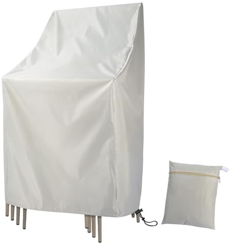 Ricyea Housse de protection pour chaises de jardin - Imperméable, coupe-vent, résistante aux UV - En Oxford - Pour chaises empilables - Chaise de jardin à dossier haut - Beige