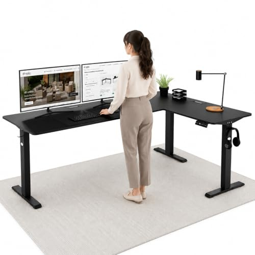 di volio Höhenverstellbarer Eckschreibtisch Schwarz Rechts 192×137 cm Trani | Elektrischer L-Schreibtisch, 2 Motoren, Memory-Funktion, stabile Konstruktion, Kabeldurchlässe, Haken, für Homeoffice