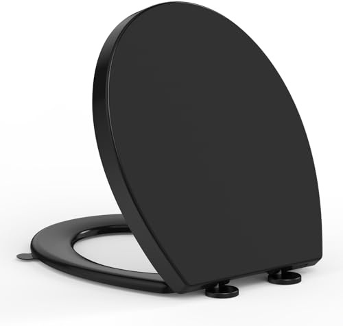YEAUPE PRO Tapa WC Universal Forma O, Asiento de Inodoro de Cierre Suave en Forma de O con Liberación Rápida para una Fácil Limpieza, Estándar Ovalados, Negro, 44,6 x 37,2 x 4,3cm