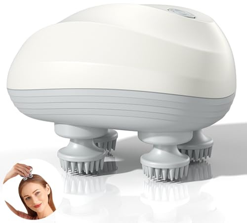 SKJJM Appareil de massage électrique portable pour cuir chevelu pour tout le corps, étanche IPX7, 3 niveaux et 4 têtes de massage, brosse de massage du cuir chevelu pour la relaxation du corps