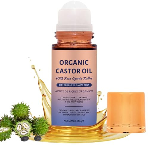 Organic Castor Oil Roll On,Natural Ingredients,Deep Moisturizing,Leak-Proof,for Skin Care,Brows, Hair,Body,Belly,50ml