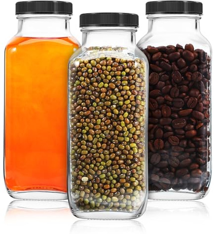 UTHCLO 3 pezzi Bottiglie Vetro Tappo Sigillato Bottiglie per Succo e Latte Contenitori Ermetici Ottagonali per Bevande Fresche in Cucina Riutilizzabile
