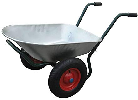 Generic Carriola per Attrezzi Giardinaggio, Due Ruote, Telaio in Acciaio 66 Litri, Vassoio Zincato, Facile Montare, con Portata Massima di 150 kg. Capacità di Carico, Carrello