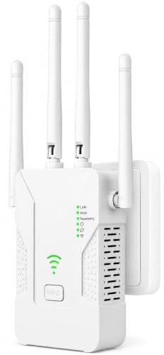 Luminstem Amplificatore Wi-Fi, 300 Mbit/s, ripetitore Wi-Fi 2,4 GHz con 4 antenne, 2 porte Ethernet, amplificatore di segnale per la casa, compatibile con router comuni, spina EU, bianco