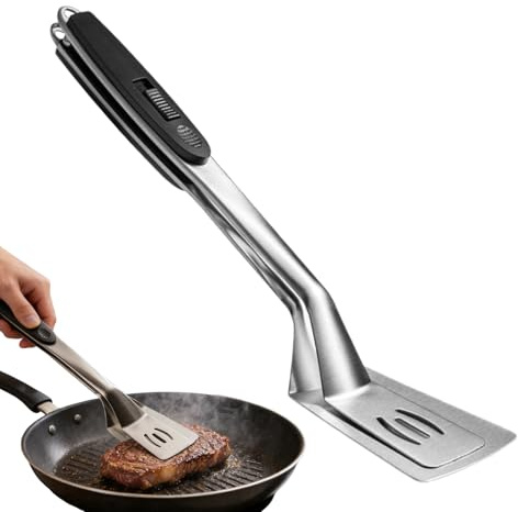 Pinzas de barbacoa para parrilla – Espátula de bloqueo 2 en 1 de acero inoxidable, pinzas metálicas, accesorios de barbacoa para carne, pescado, freír | Parrilla Cocina Hogar Cocina Restaurante C