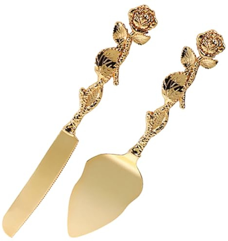 Garneck Ensemble de Pelle à Gâteau et Spatule en Alliage de Zinc Doré, Outil de Service à Gâteau Portable, Coupe-gâteau pour Mariage, Ustensiles Pâtisserie Robustes, Pizza et Tartes