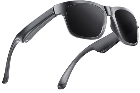 PUSOKEI Lunettes Bluetooth Audio Intelligentes, Haut-parleurs à Oreille Ouverte Intégrés, Lunettes de Soleil de Sport Légères, écouteurs pour Femmes et Hommes (Black)