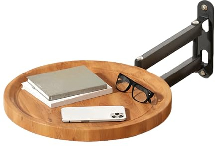 Mesita de noche flotante – Bandeja de pared plegable para espacios pequeños | Escritorio de ahorro de espacio y mesa de centro para balcón, estante retráctil de madera maciza y hierro para apartamento