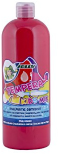 JOLLY Tempera Kids Mix pittura, pittura liquida, bottiglia da 1 litro rosso carminio, colori brillanti e opachi, non diluiti o verniciabili con acqua, applicabile su tutti i materiali
