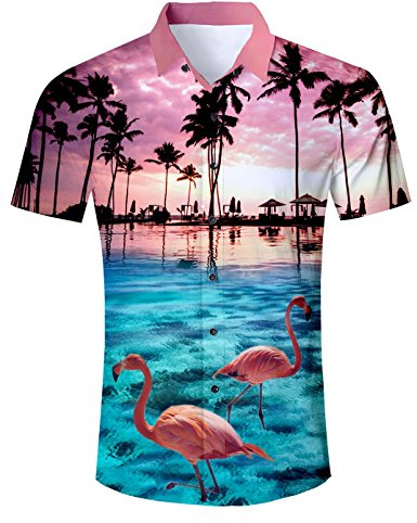 AIDEAONE Hawaii-skjorta för män, strandskjorta Hawaii skjorta, kortärmade skjortor, A-flamingo 1, L