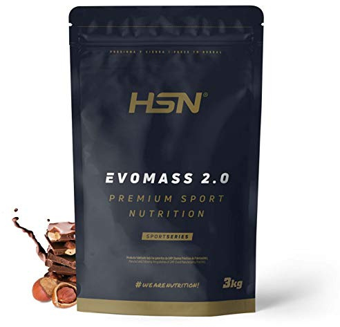 Batido de Carbohidratos y Proteínas Vegetariano de HSN Evomass 2.0 | Sabor Chocolate Avellanas 3 Kg = 30 Tomas por Envase | Whey Protein y Proteína de Leche | Textura Cremosa | No-GMO, Sin Gluten